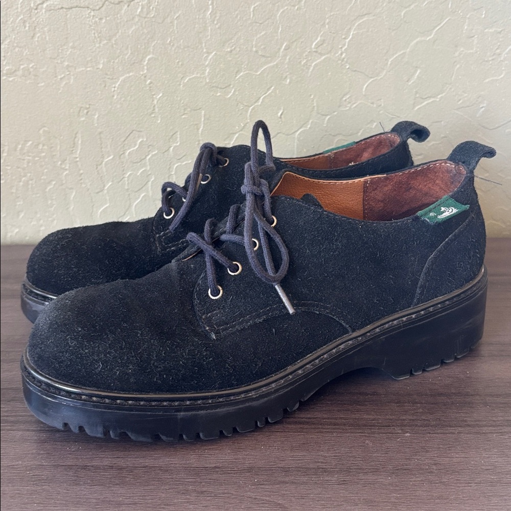 Earth Shoes Lexi Black Suede Lace Up Oxford Loafer Size 6 - Picture 2 of 9
